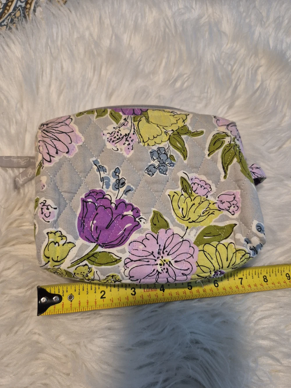 Vera Bradley Gray Quilted Floral Cosmetic Bag - Pink & Purple Flowers